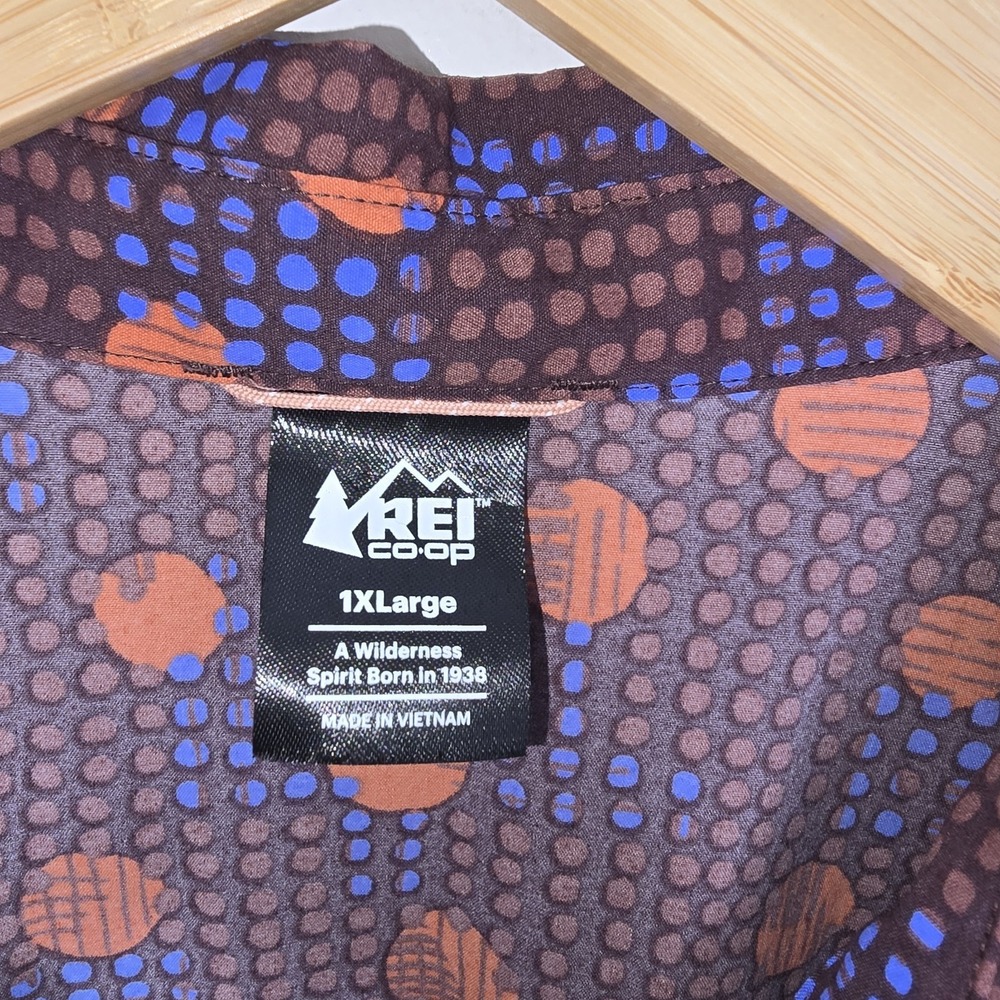 REI COOP Trailmade Shirt Popover Womens Size 1XL Pocket Brown Dots Short Sleeve - Picture 7 of 9